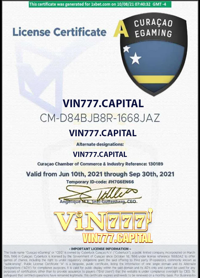 CURACAO EGAMING VIN777.CAPITAL